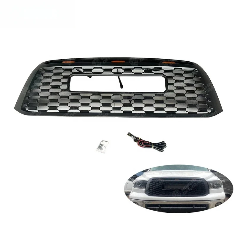 

Black Mesh ABS Racing Grills Front Hood Bumper Grill With Amber Light for Tundra 2007-2013