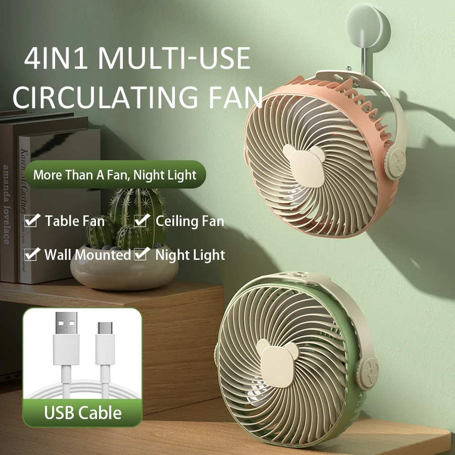 

2026 Новый портативный вентилятор, 3 режима скорости, 360 ° Циркуляционный поток воздуха, долговечный аккумулятор, портативный и настольный мини-вентилятор двойного назначения