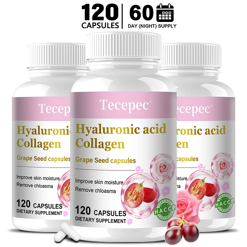 

Коллаген с гиалуроновой кислотой, 120 капсул, помогает тонкими линиями и морщинами, повышает коллаген и эластичность кожи, добавка без ГМО