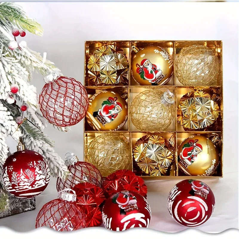 Feliz Natal bolas decorações para casa, quarto, ano novo, enfeites de árvore de Natal, guirlanda, 9pcs por caixa, 2025