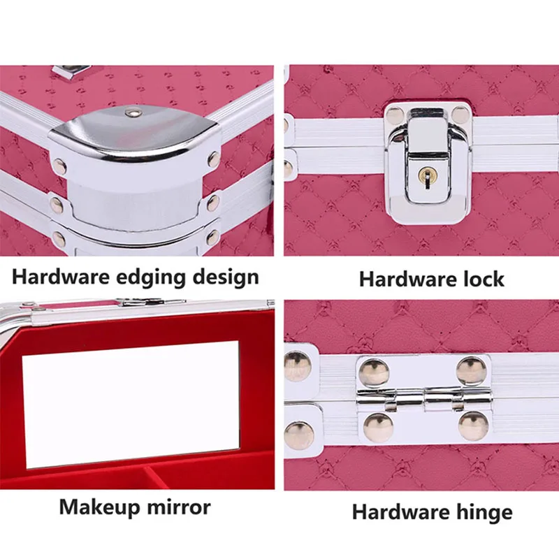 Mini Aluminium Alloy Travel Makeup Case With Lock Portable Cosmetology Nail Enhancement Toolbox Makeup Box Mirror Cosmetic Bag