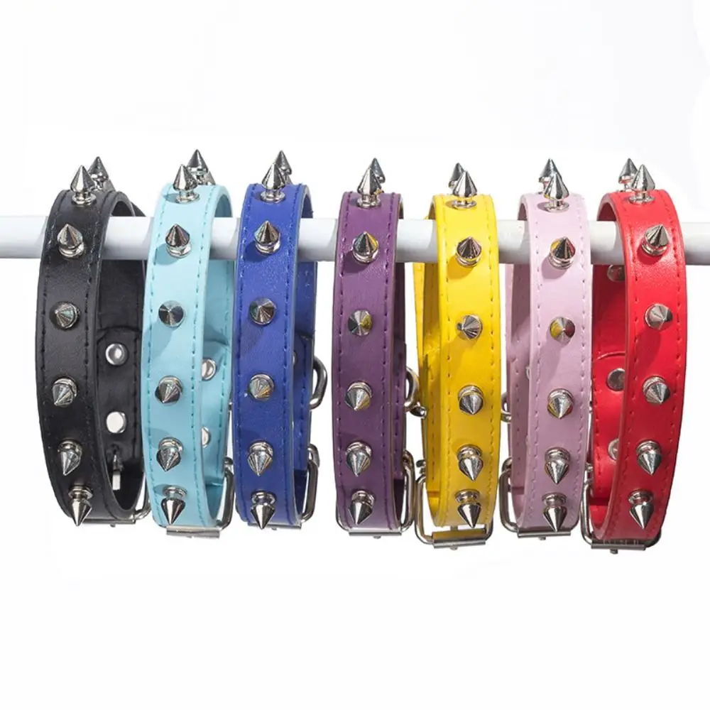 Leather Cat Dog Collar Cool Colorful Pet Spiked Studded Collars Adjustable Exquisite Pet Neck Strap Small Medium Pets