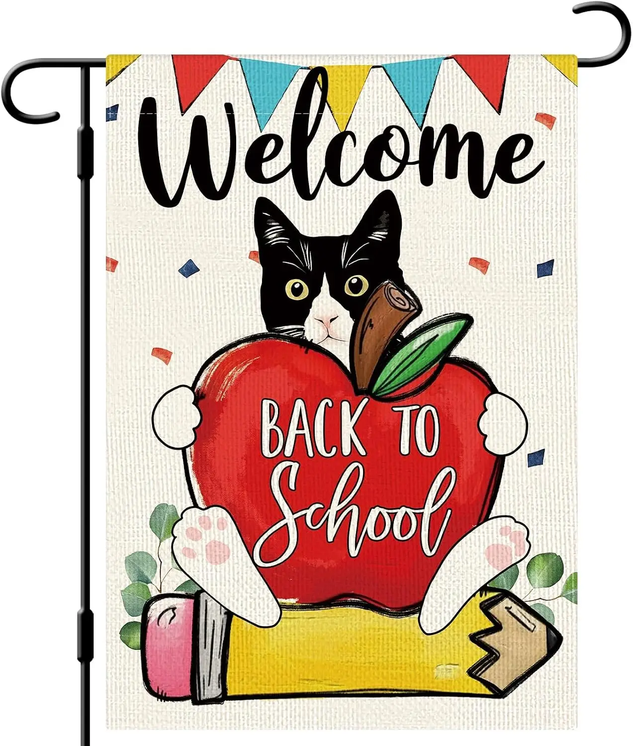 DLZDN Back to School Cat Garden Flag 12×18 Inch Double Side Vertical Burlap Farmhouse Yard Sign Autumn Outdoor Decoration yyi