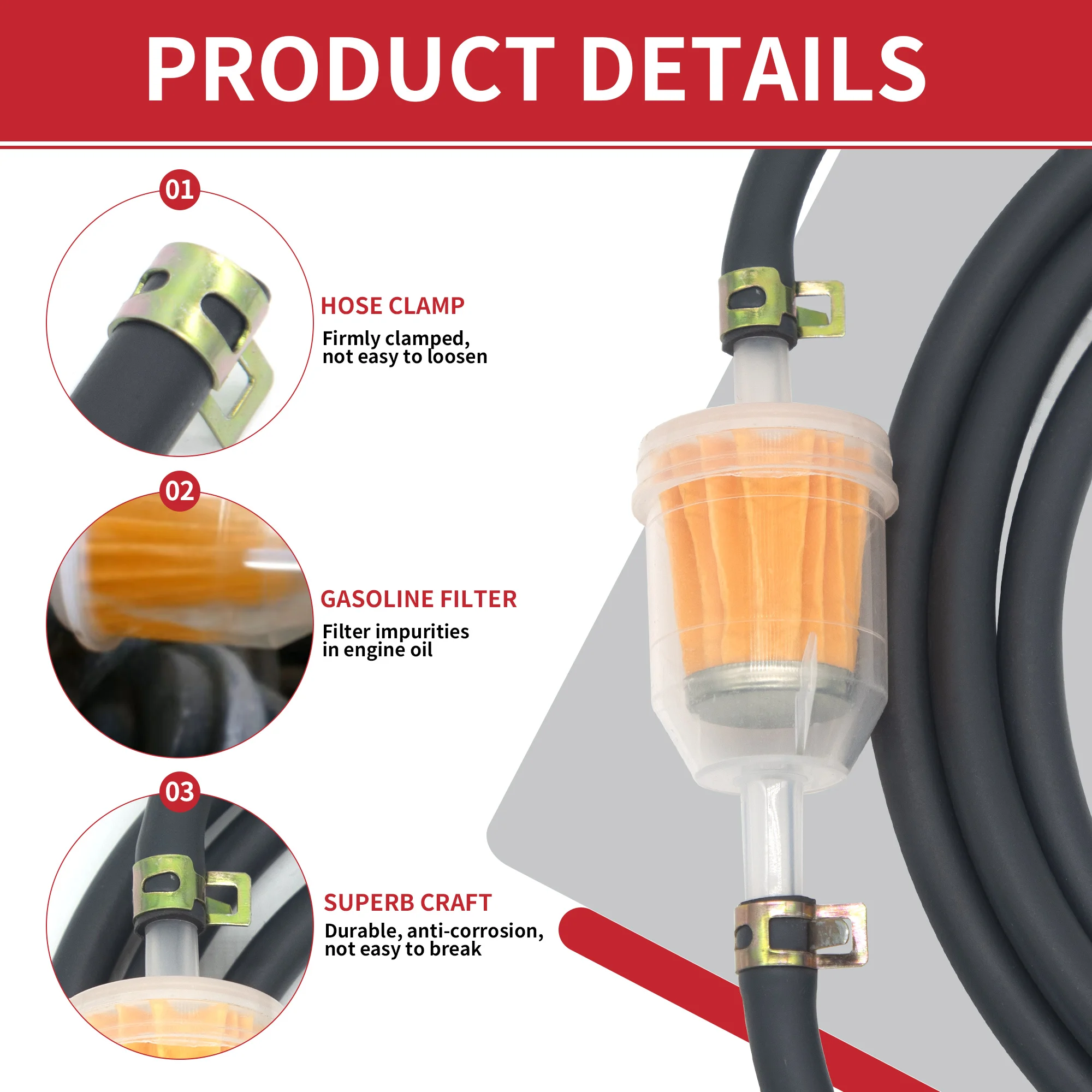 30pcs fuel system maintenance kit: 10 fuel filters + 20 hose clamps for mini-motorbikes and off-road 4x4s
