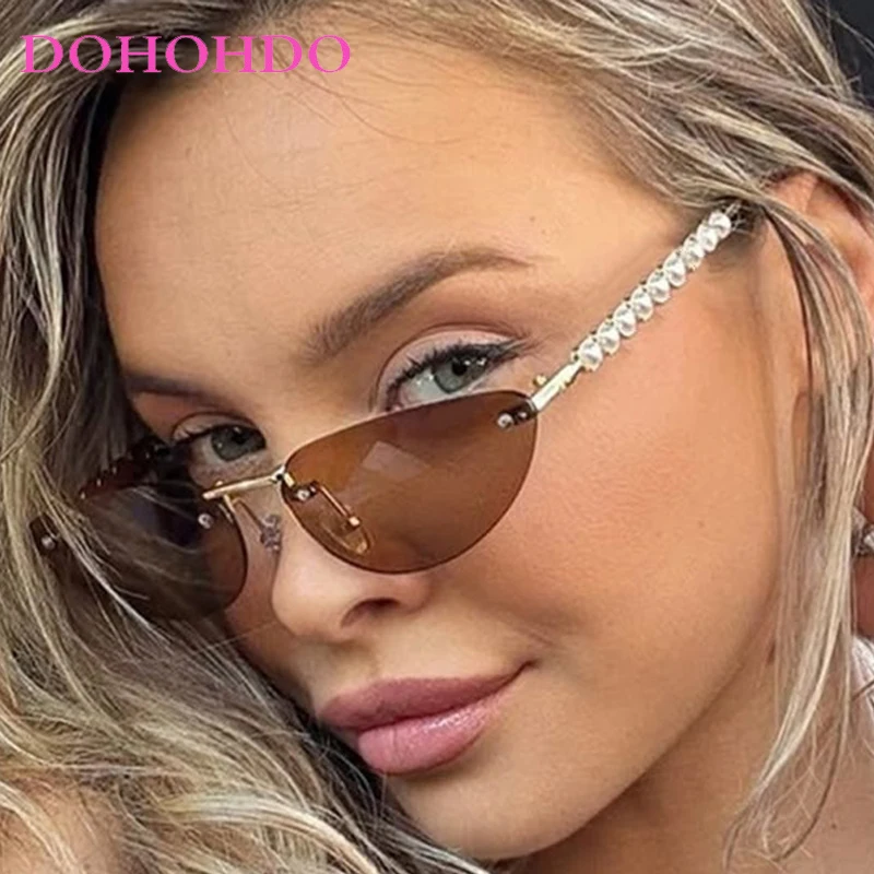 Fashion Design Metal Rimless Cat Eye Women Sunglasses Retro Trend Luxury Men Sunglass Travel Sun Protection Eyewear UV400 Lentes