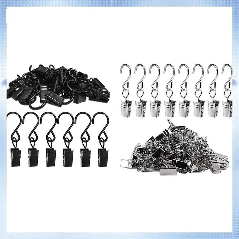 

AD-200 Pack зажимы для штор, легкая вешалка, крючки для желобов, черный и серебристый, нержавеющая сталь для походной палатки, фотодисплей