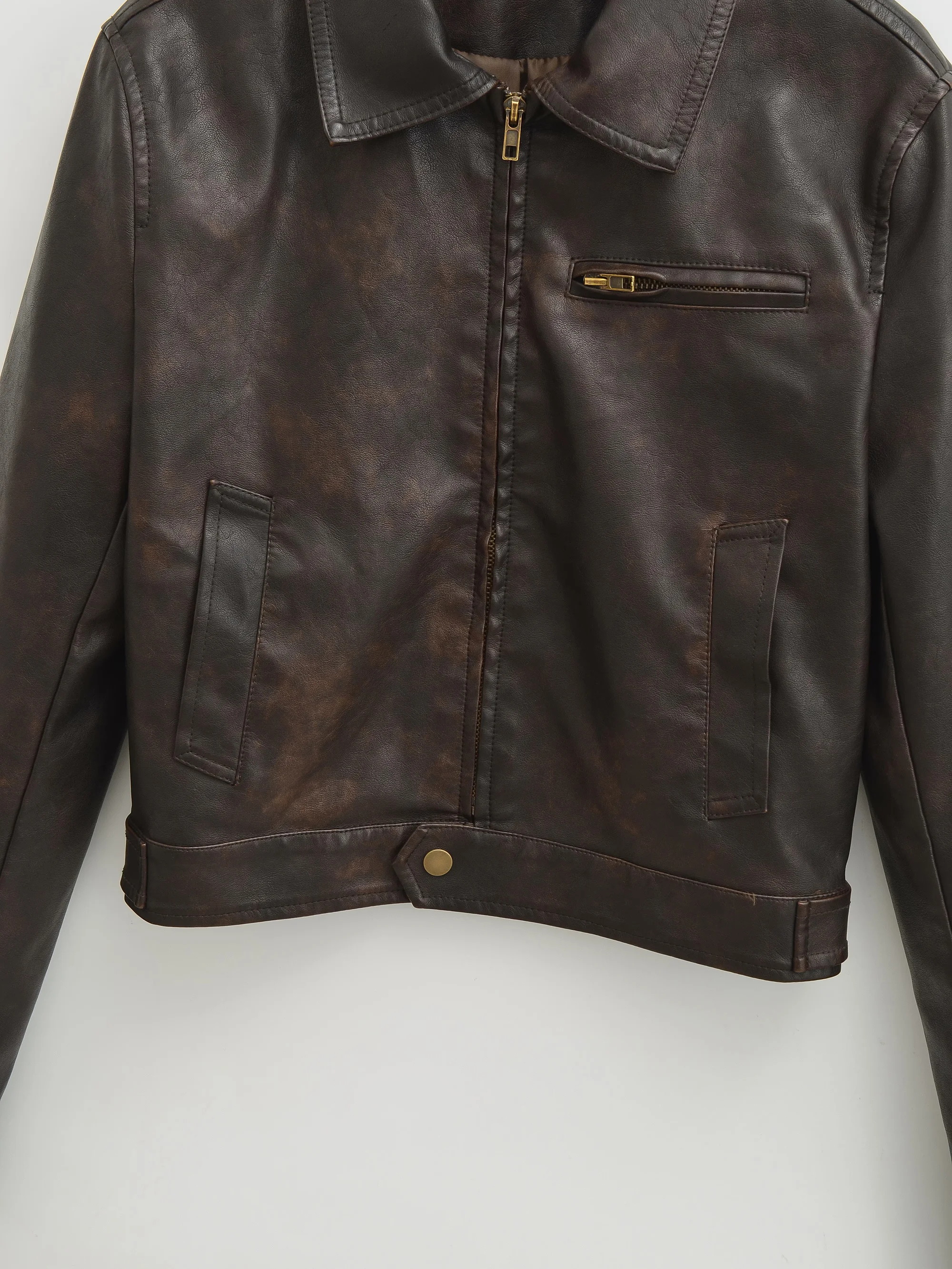 2025 COOL Women Autumn PU Leather Jacket American Retro Full Sleeve Zip Up Coat Vintage Coffee Short Outerwear