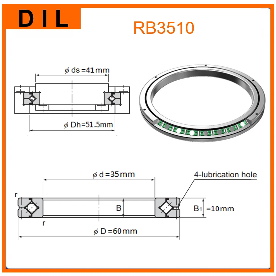 حلقة دوارة متقاطعة من ديل ألمانيا ، نوع حلقة خارجية قابلة للفصل لاستبدال محامل THK ، RB3510 ، RB3510UU ، RB3510UUC0 ، RB3510UUCC0