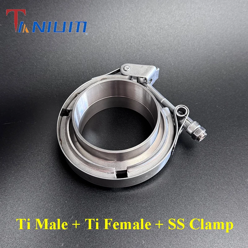 32-127mm Titanium Exhaust Pipe Flange Male+Female V-Band Flange with Stainless Steel Clamp Tube Connector for Cars