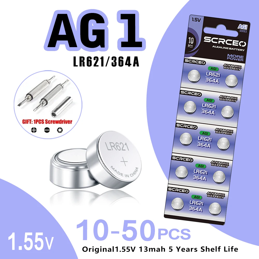 10-50PCS LR621 AG1 SR621SW、LR60、364A 1.5V Lithium Manganese Dioxide Button Battery, Suitable for Calculators, Watches