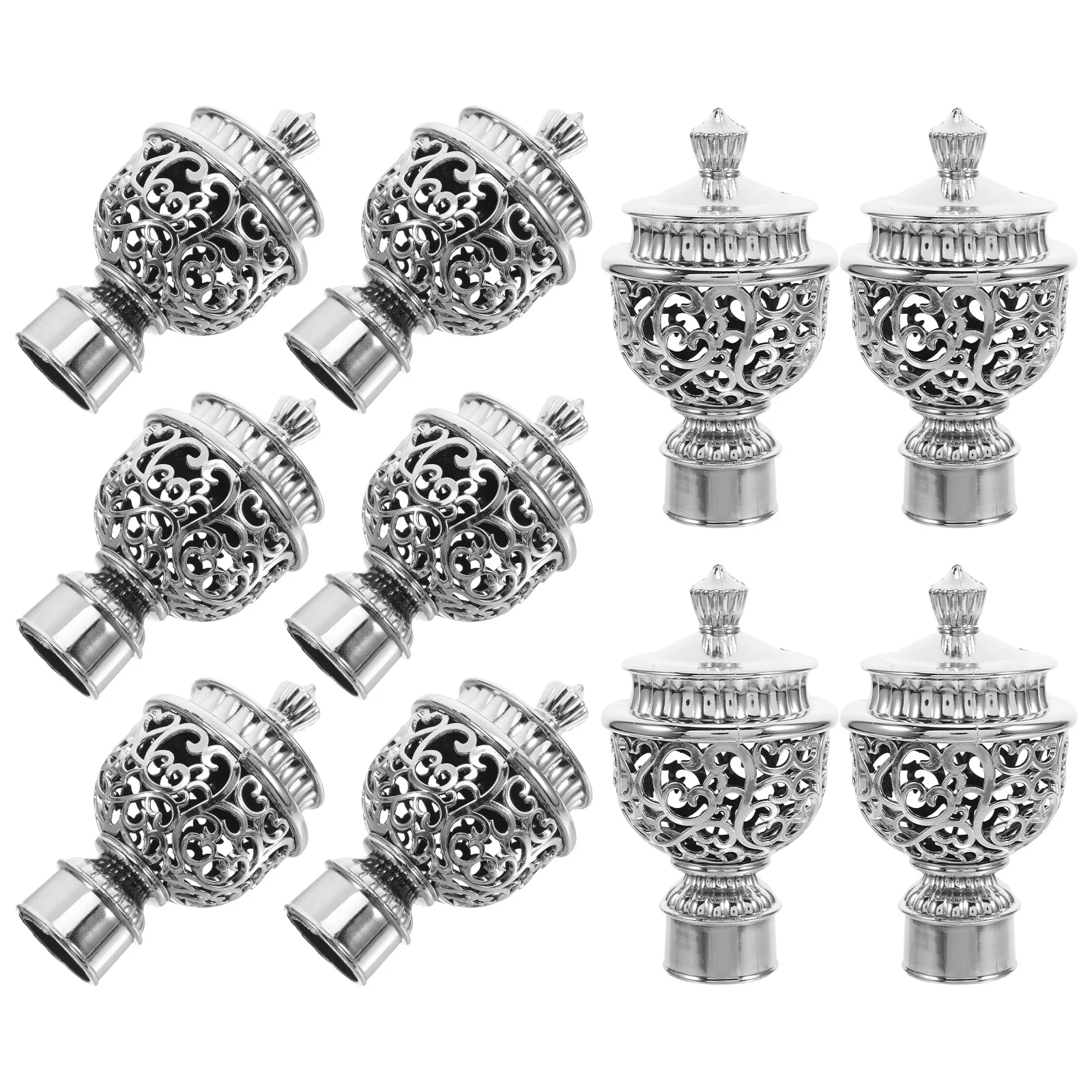 

12Pcs Decorative Curtain Rod End Caps Silver Hollow Plastic Drapery Pole Finials Replacement Window Curtain Rod Plug