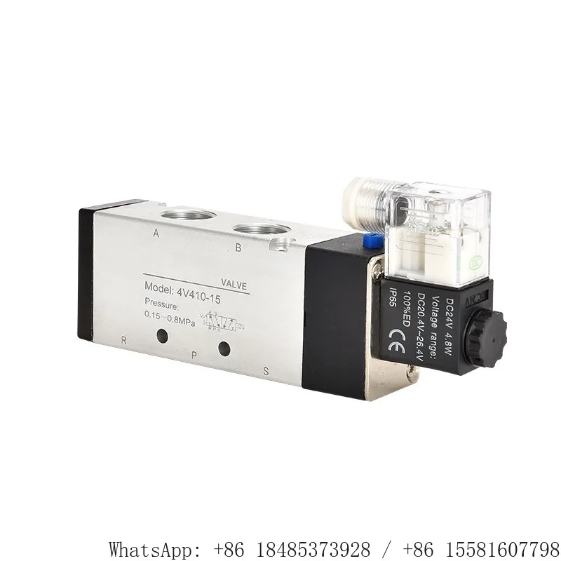 4V410-15 5/2 Way Solenoid Valve Aluminum Alloy Pneumatic Directional Control Valve for Air Cylinder Control