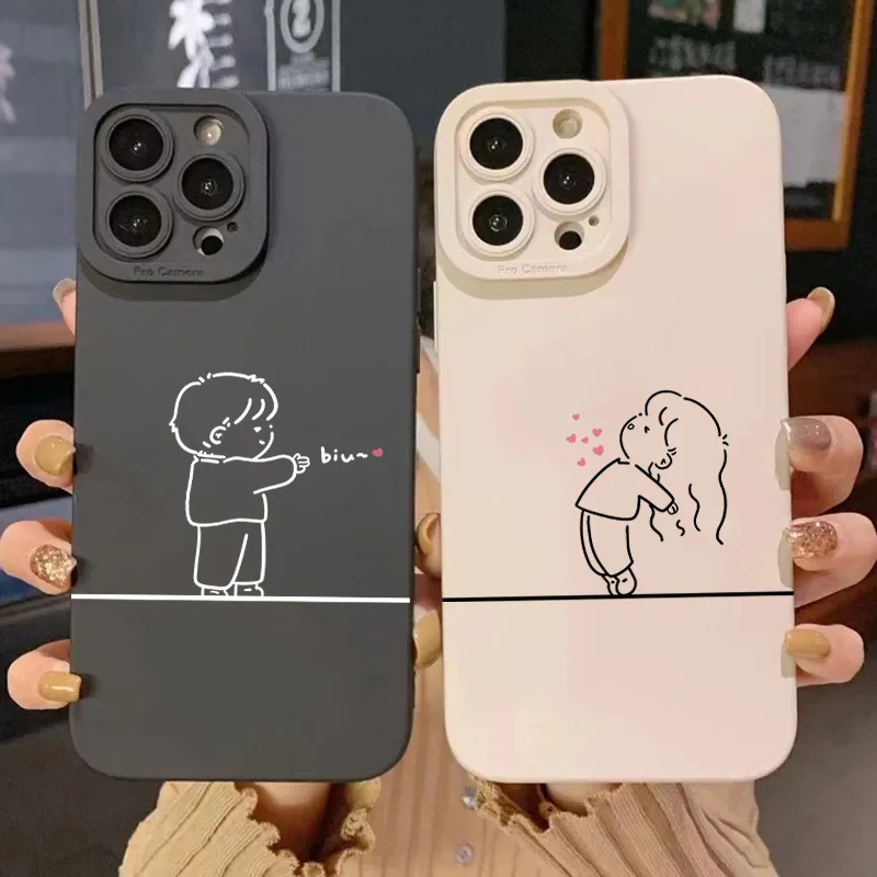 Niedliche passende Paar-Muster-Silikon-Handyhülle für iPhone 11 12 13 14 15 16 17 Pro Max 17 Air 16E XS X XR 7 8 Plus Soft Cover