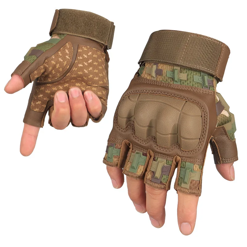 Half Finger Tactical Gloves Camouflage Anti-collision Shell Leather Non-slip Wear-resistant Outdoor Sports Riding Gloves
