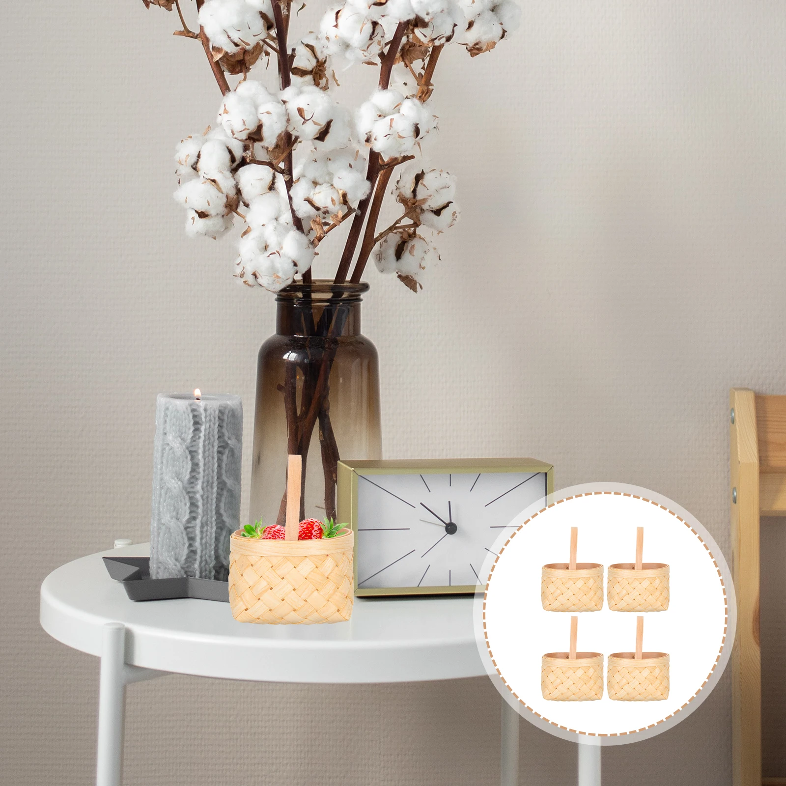 

4Pcs Stylish Wood Basket Multi-Functional Small Woodchip Basket Beautiful Gift Baskets Organizing Solution