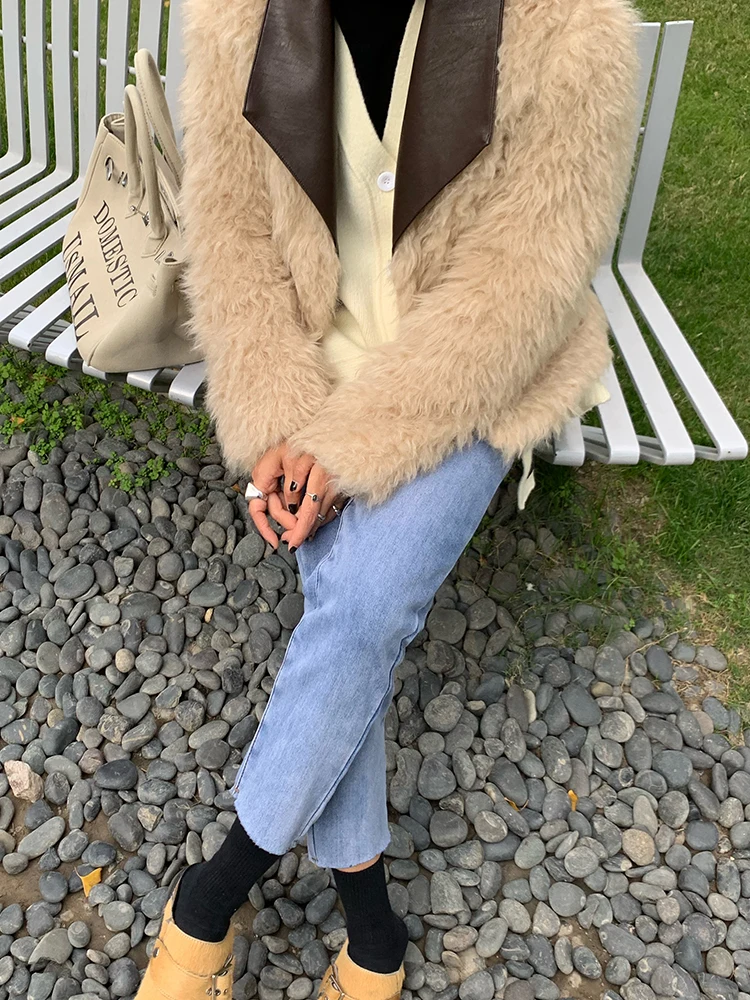 영 스타일 양털 재킷 202 신상 여성 의류 패치워크 긴 소매 코트 영국 출퇴근 스타일 레귤러 길이