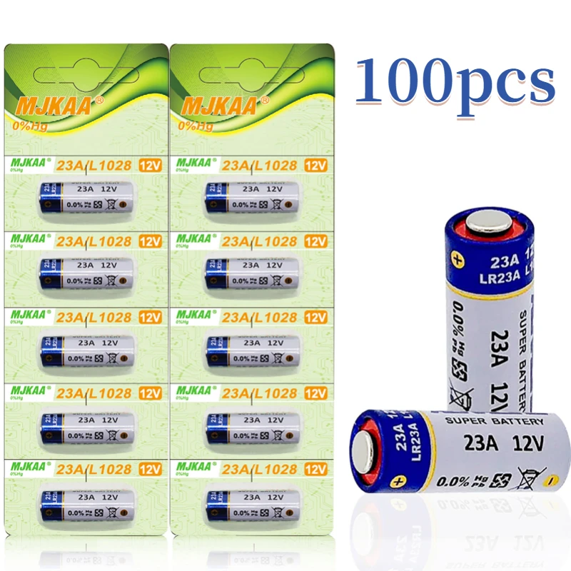 

100pcs 12V 23A Alkaline Battery 23GA 21/23 A23 A23S E23A EL12 MN21 MS21 V23GA MN21 L1028 RV08 GP23A K23A For Doorbell Remote