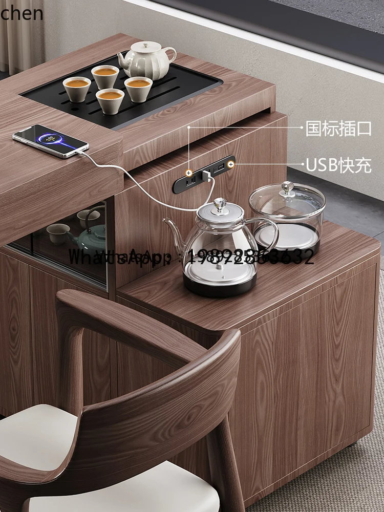 v2 light luxury balcony household tea table solid wood mobile simple wind small apartment rotatable retractable tea cart decor