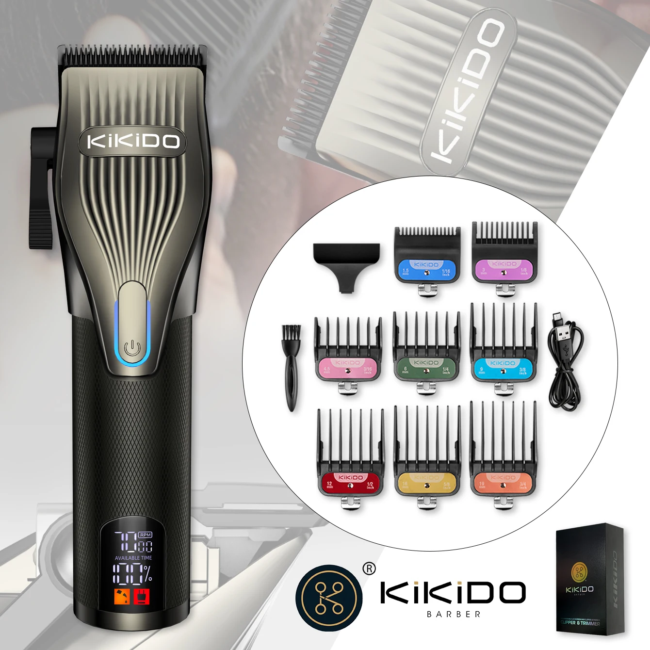 

KIKIDO Hair Cutting Machine 7000 Rpm Professional Clippers Barber Cordless Rechargeable Electri Hair Trimmer For Man KK-2577D