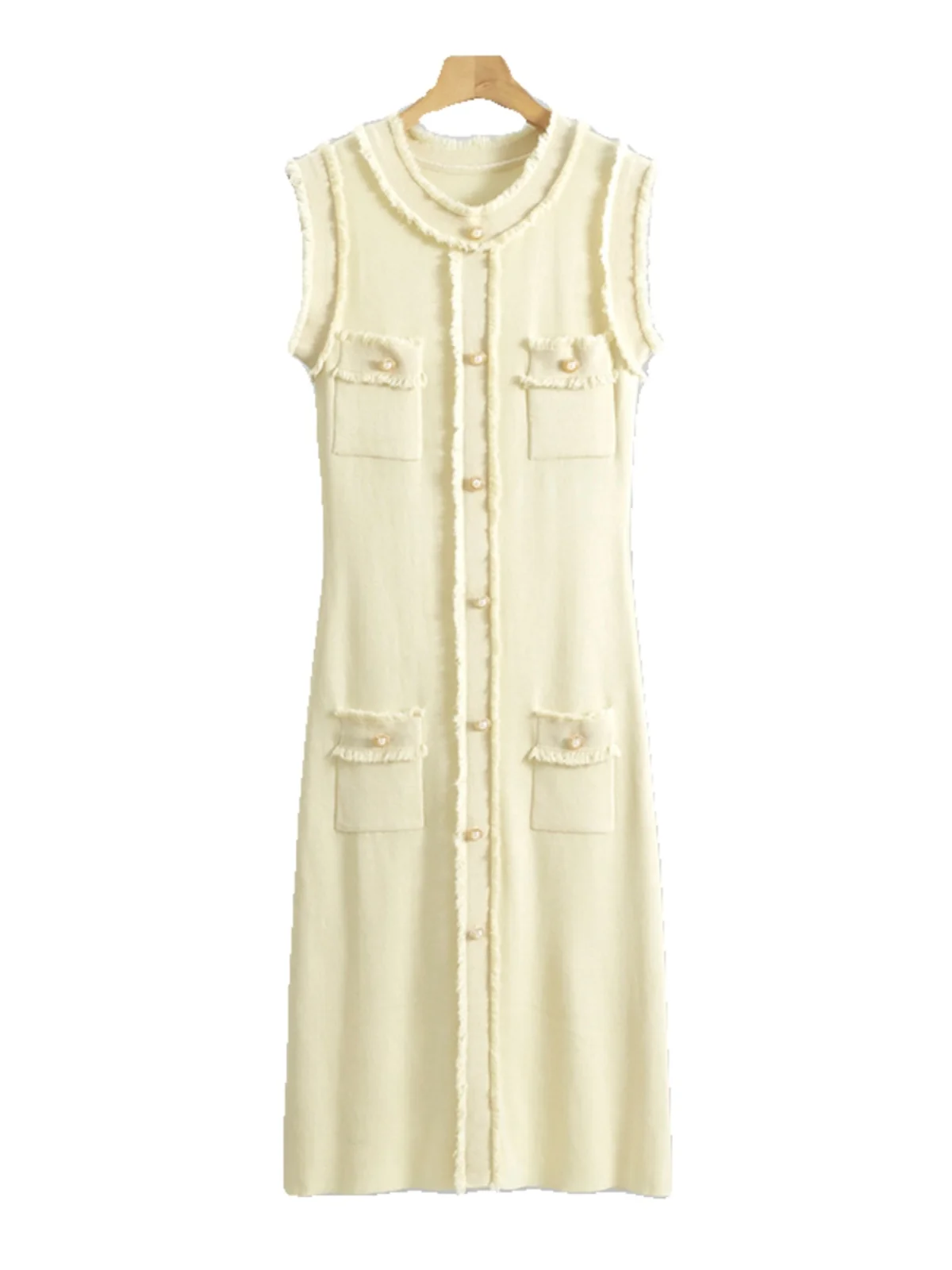 Verano 2024 Svel Chaleco de seda de hielo de punto Dr Luxury Faion Color ature Sle Falda Midi redonda Neline ceñido al cuerpo