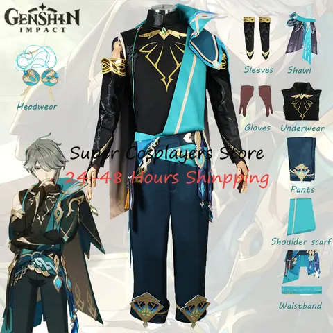 Alhaitham Cosplay Costume Genshin Impact Cos Outfits Shawl Headwear Halloween Carnival Party Role Play Uniform Full Set for Men