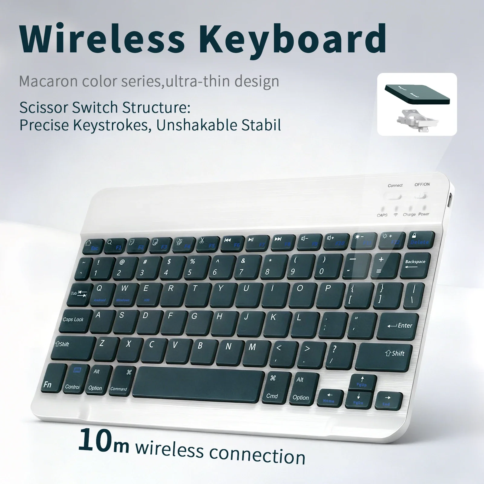 لوحة مفاتيح بلوتوث لاسلكية متوافقة مع الأجهزة اللوحية/الهواتف/الكمبيوتر المحمولة رفيعة للغاية ومحمولة مقاس 10 بوصات #1