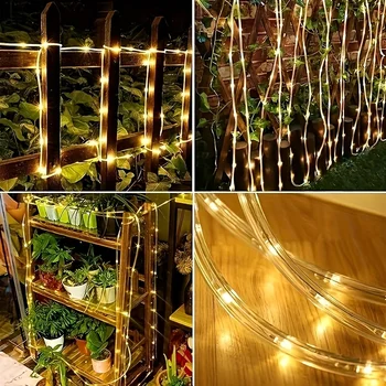 1pc Solar LED Tube Light 100LED Tube Rope String Light 8 Modes with Outdoor PVC Tube Light Solar Fence Light For Home Garden Yard Party Party Decoration 5