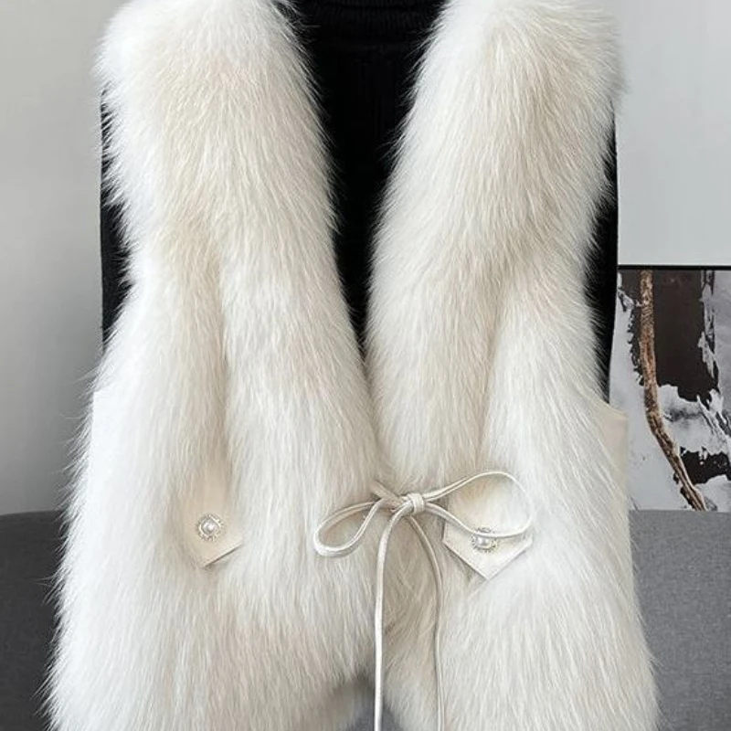 

Female Faux Fox Fur Vest Women Winter Warm Short Waistcoat Korea Fashion Outwear Furry Teddy Bear Coat Ladies Body Warmmer Q440