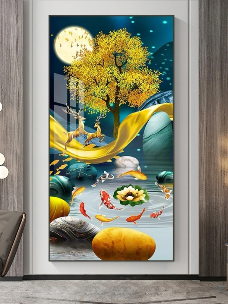 

Prosperi Deer Money Tree Nine Fi Diaam Entrance Decorative Painting Cross Stitch Handmade Bedroom Cotton Fabric Embroid...