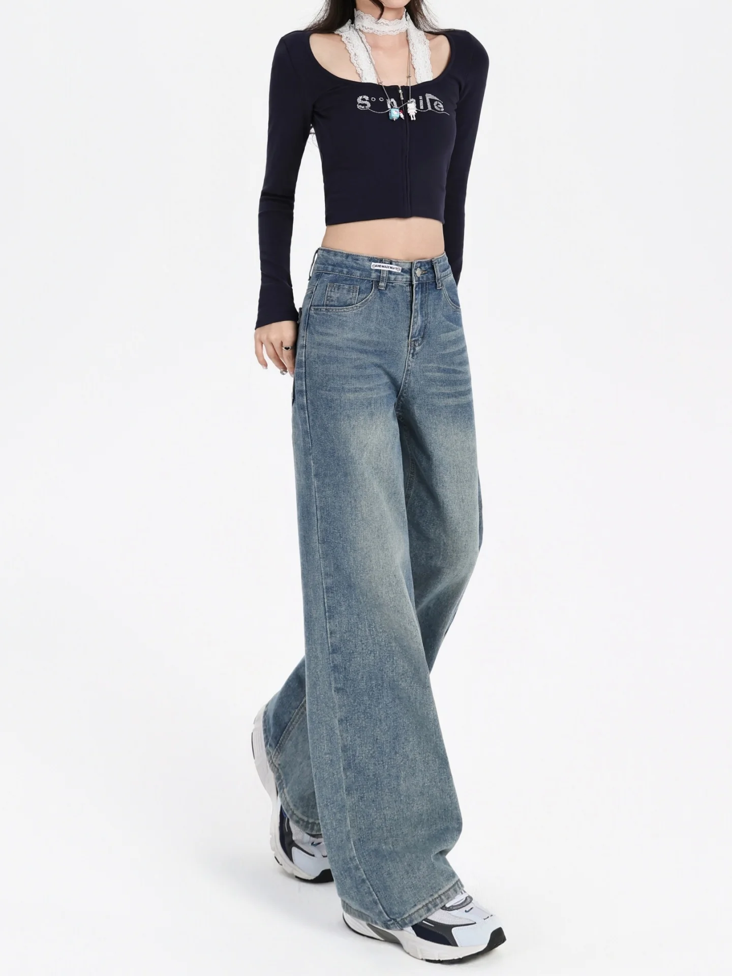 Plus size americano sle cintura alta perna reta jeans feminino outono nova pêra ape corpo emagrecimento calças de perna larga