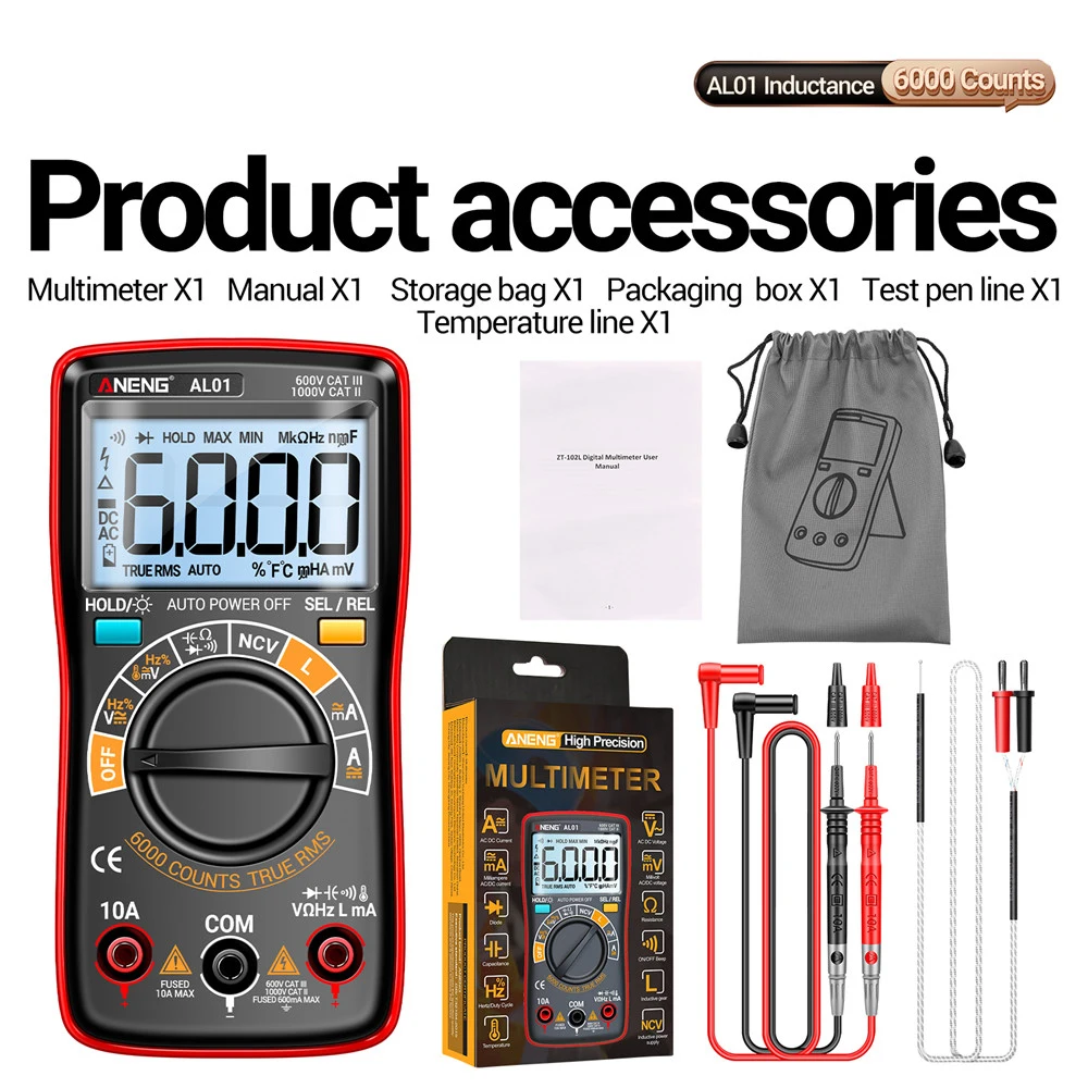 AL01 Digital Multimeter 6000 Counts Professional Multimetro True RMS AC/DC Current Voltage Tester Auto-Range