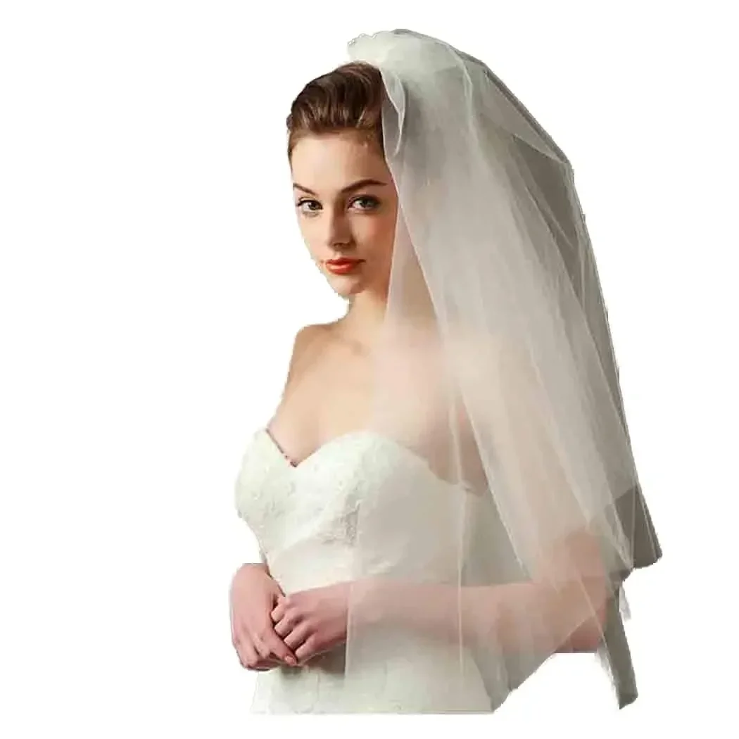 Women’s Wedding Veil Two Tier Fingertip Veil Raw Edge Veils for wedding Soft Tulle Bubble Veil 2024