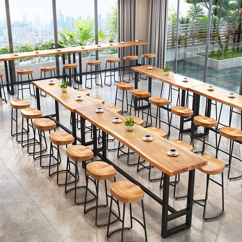 Nordic wrought iron bar table and chair combination milk tea shop casual high table cafe restaurant