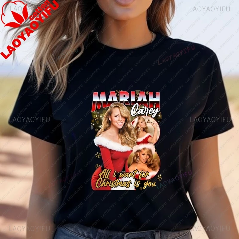 Singer Mariah Carey Classic Poster Print Women's Fashion Top, Celebrate Christmas Party Gift, Women's Top Cotton 0 Neck T-shirt