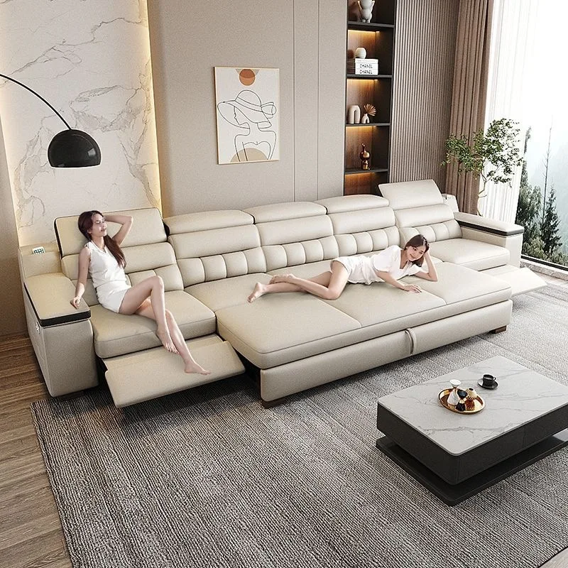Electric Italian modern simple living room household first layer cowhide multi-functional sofa bed