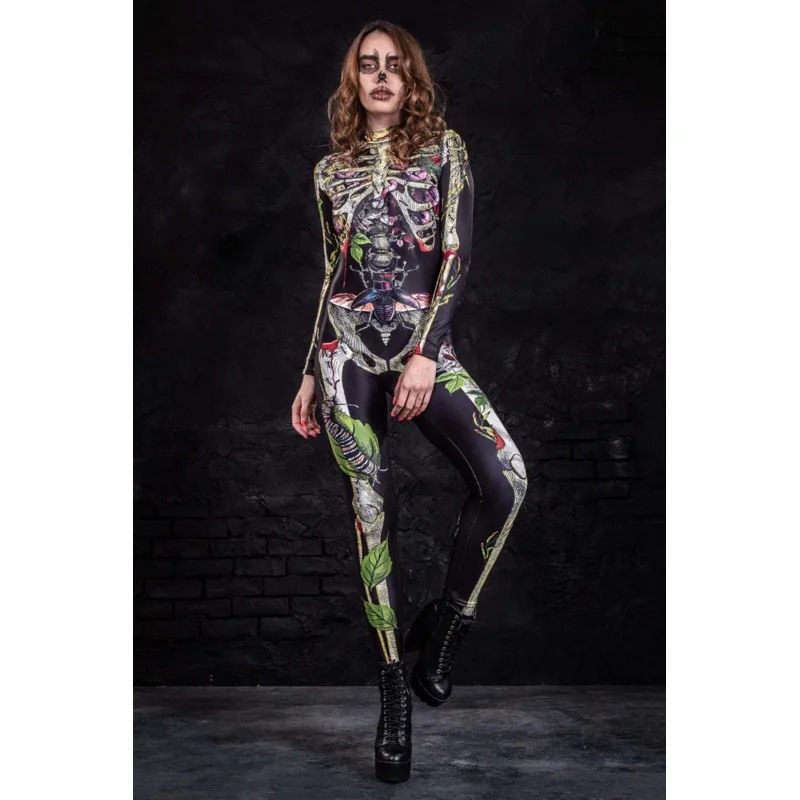 Skelet Bloem Vlinder Pak Volwassenen Super Held Cosplay Kostuum Zentai Halloween Bodysuit Catsuit Spandex Dames Jumpsuits