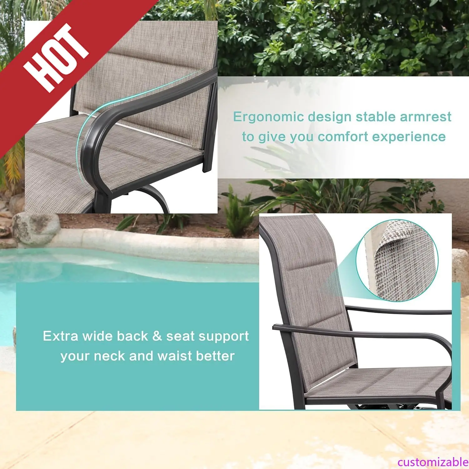 

Настраиваемый трехсекционный поворотный барный набор для патио, уличный высокий набор для бистро для газона в саду, балкона, серый