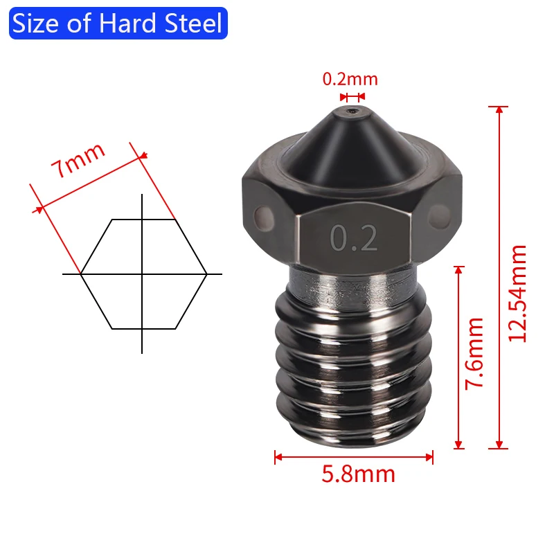 2pcs Hardened Steel V6 Nozzle M6 Thread Corrosion-Resistant E3D V6 Hotend Nozzles For 1.75mm Carbon Fiber PEI PEEK Filament