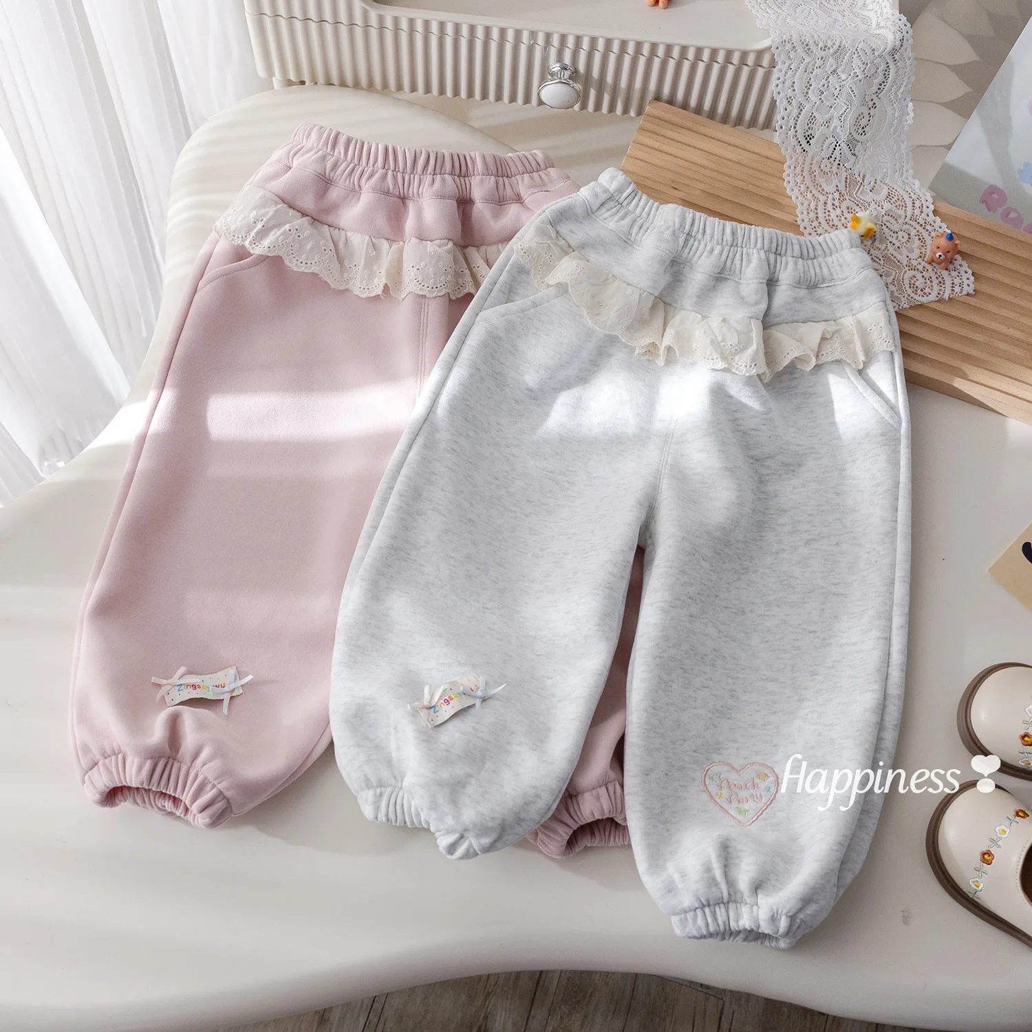 

Kids Baby Girls Pant Winter Lace Thicken Warm Toddler Girls Elastic Waist Trouser Cartoon Embroidery Children Girl Jogger Pant