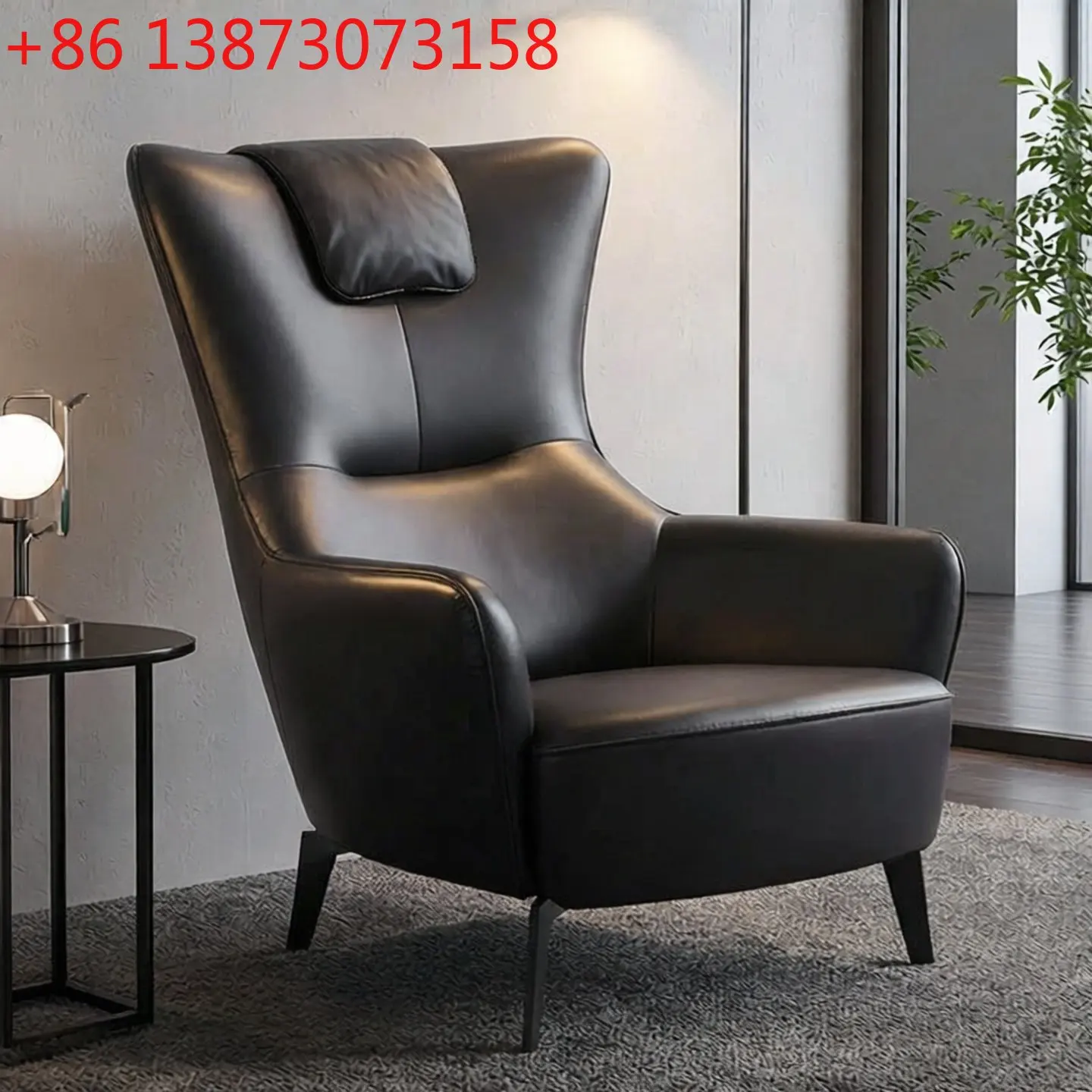 

Nordic living room leather leisure chair bedroom high back single balcony lazy leisure chair light luxury single chai