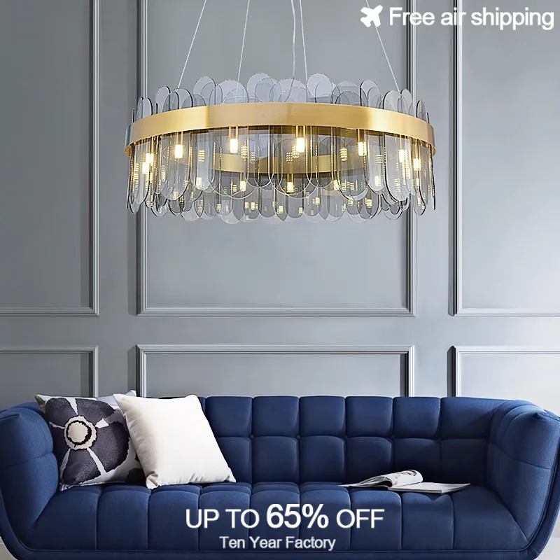 

Smoke Grey Glass Modern Nordic Hanging Pendant Light Chandelier for Bedroom Living Room Dining Room Ceiling Lamp