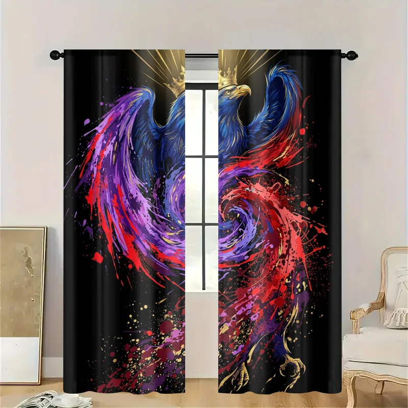 Abstract Watercolor Splatter Curtains Vibrant Pop Art Eagle Design Colorful Light Filtering Window Drapes Modern Artistic Home D