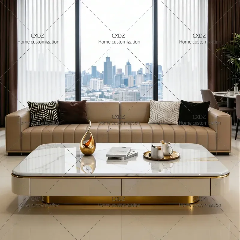 Luxury Microcrystalline Stone Coffee Table Rectangular Marble Tea Table with Storage for Living Room Home Furniture New Model