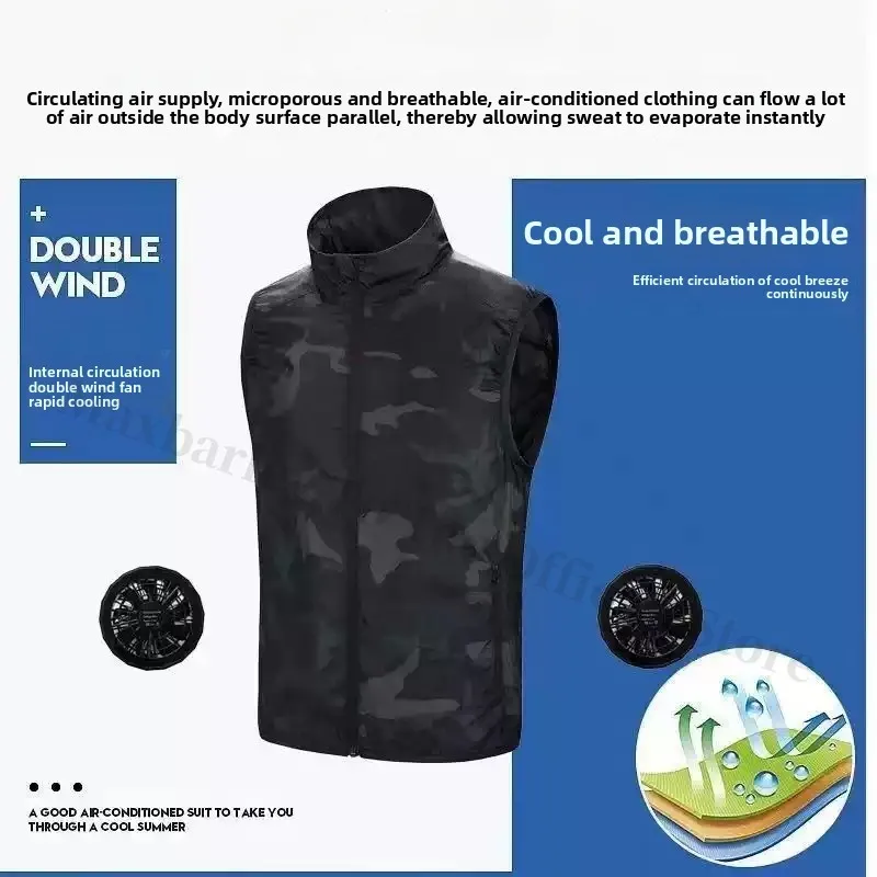 

USB Rechargeable Cooling Vest Men Women Outdoor Fishing Work Air Conditioner Jacket Summer Breathable Lightweight Fan Clothing