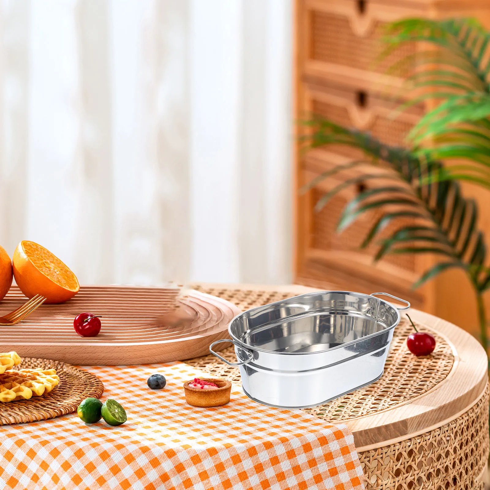 

Snack Plate Unbreakable Storage Steel Bin Reusable Container Stainless Bowls Tray with Handle Seafood