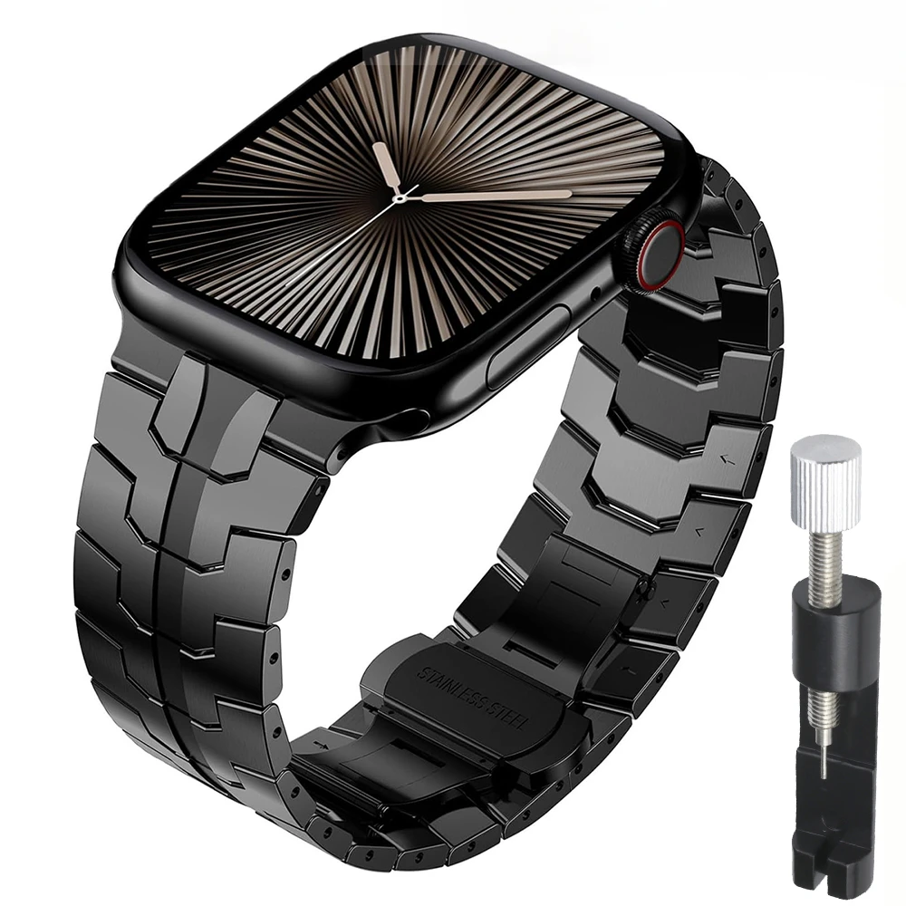 Pulseira de aço inoxidável para apple watch 10 9 8 7 6 5 se iwatch pulseira ultra 2 49mm 46mm 45mm 44mm 42mm 41mm 40mm pulseira de ligação de metal