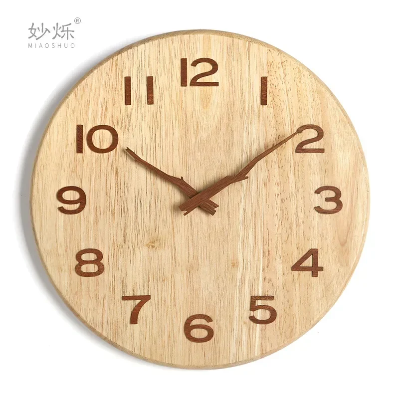 Japanese style wooden simple wall clock log rubber wood clock living room fine sound clock home decoration wall modern design