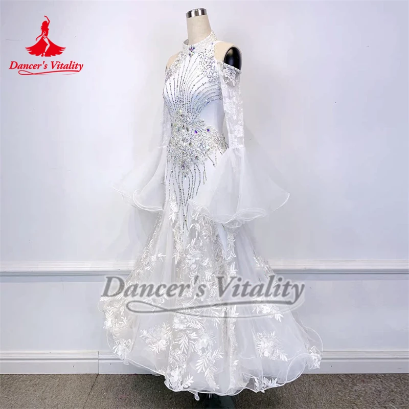 Ballroomdans Hooggesloten Dauwschouder met lange mouwen Professionele wedstrijdjurken Volwassen kind Wals Uitvoeren Kleden Aanpassen