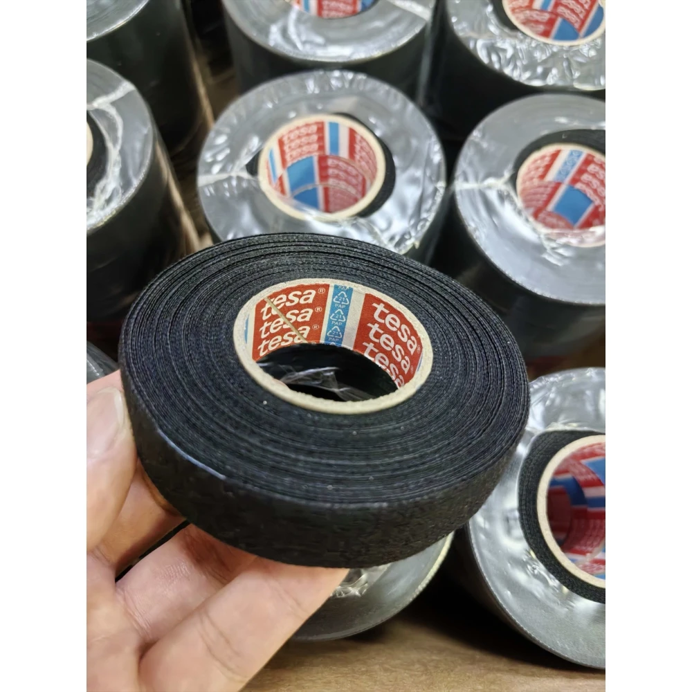 tesa 51608 Cinta de arnés de cableado interior de lana borrosa negra para VW, Audi, Mercedes, BMW 19 mm x 15 metros, 1 caja = 96 piezas