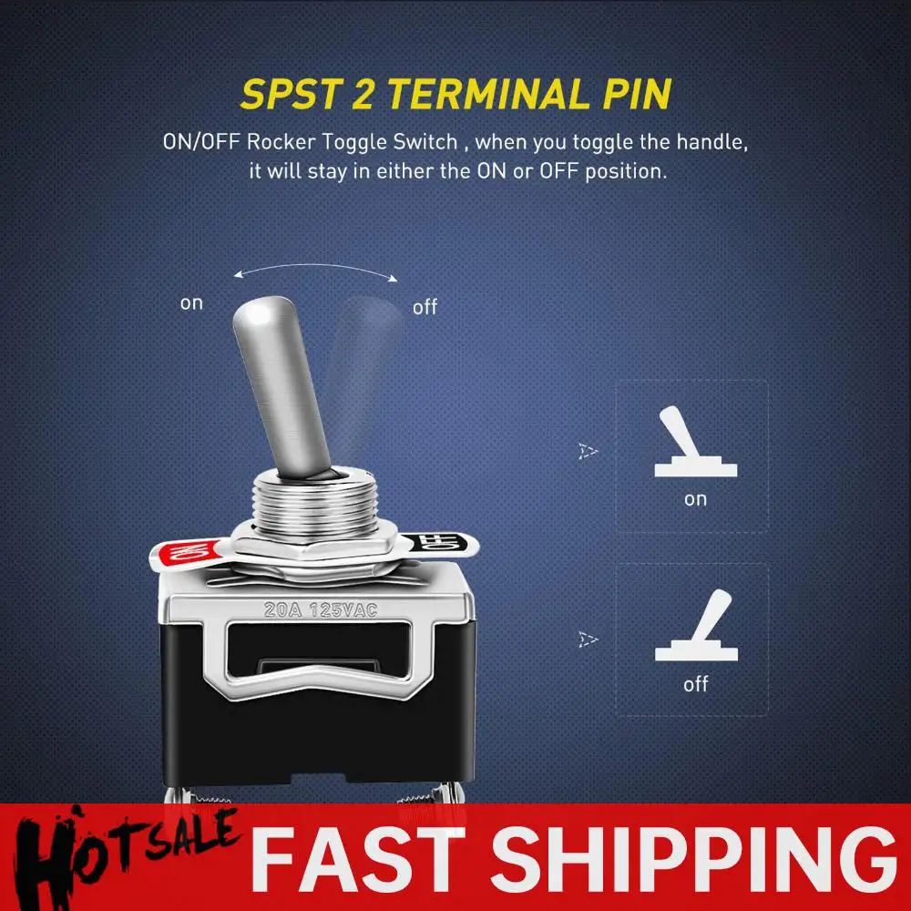 Heavy Duty Rocker Toggle Switch 15A 250V 20A 125V Metal 2Pin SPST ON/Off Switch Waterproof Boot Cap Cover for Car Boat